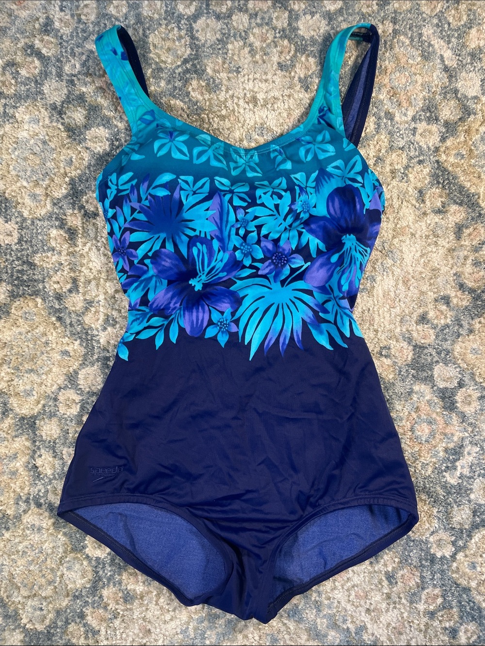 Speedo Navy & Teal Floral One-Piece Swimsuit - used